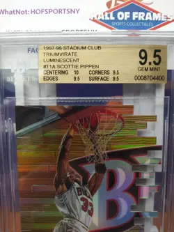 1997-98 TOPPS FINEST SCOTTIE PIPPEN TRIUMVIRATE LUMINESCENT BGS 9.5 #T1A BULLS - Image 2