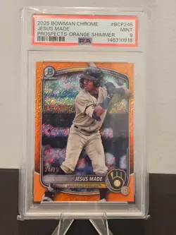 2025 Bowman Chrome Jesus Made Orange Shimmer /25 🍊 PSA 9 - Brewers - Image 1