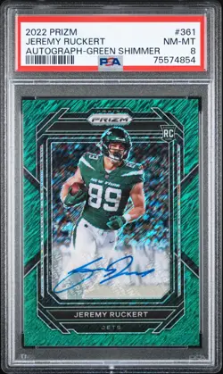 JEREMY RUCKERT RC 2022 PANINI PRIZM GREEN SHIMMER ROOKIE AUTO SP 3/5 PSA 8 - Image 1
