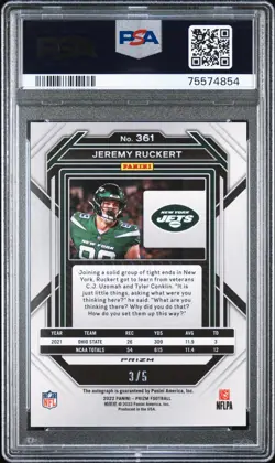 JEREMY RUCKERT RC 2022 PANINI PRIZM GREEN SHIMMER ROOKIE AUTO SP 3/5 PSA 8 - Image 2