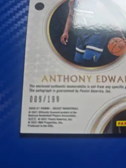 Anthony Edwards RC 2020-21 Select Rookie Jersey Autograph #RJA-EDW #9/199 RPA! - Image 3