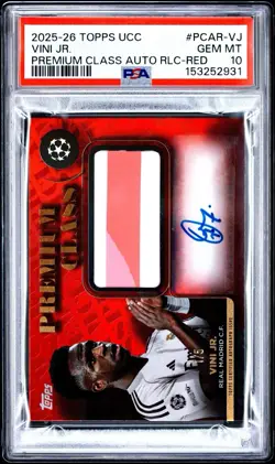 2025-26 Topps UCC Vini Jr Premium Class Match Worn Patch Auto Red /5 PSA 10 - Image 1
