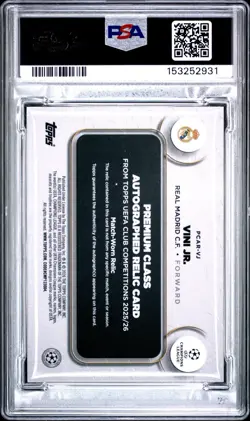 2025-26 Topps UCC Vini Jr Premium Class Match Worn Patch Auto Red /5 PSA 10 - Image 2