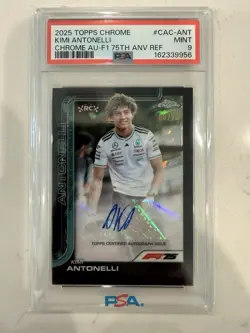 2025 TOPPS CHROME FORMULA 1 CHROME AUTOS #CAC-ANT KIMI ANTONELLI /75 PSA 9 - Image 1