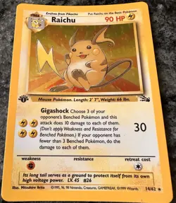 Pokemon 1999 Fossil Raichu Holo 1st Edition 14/62 - Image 1