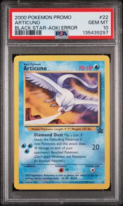 2000 WOTC POKEMON MOVIE ARTICUNO #22 BLACK STAR PROMO AOKI ERROR PSA 10 GEM MT - Image 1
