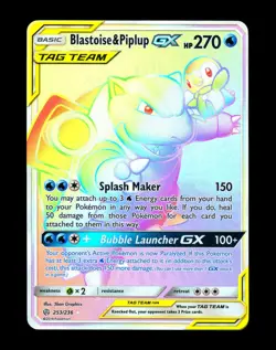 2019 Pokemon BLASTOISE & PIPLUP GX Cosmic Eclipse FULL ART Tag Team Holo 156/236 - Image 1