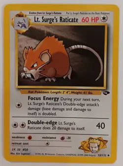 Pokemon - Lt. Surge's Raticate 53/132 Unlimited Pokemon Gym Challenge - Image 1