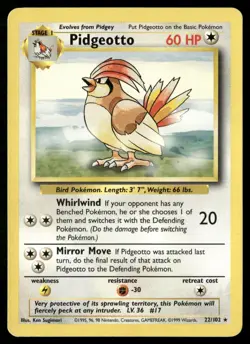 Pokemon Pidgeotto Base Set Unlimited 22/102 Rare Lightly Played - Image 1