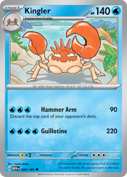 🔥 KINGLER 099/165 UNCOMMON 151 POKEMON NM/M BABA 🔥 - Image 1