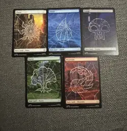 Marvel's Spiderman (SPM) MTG Magic (x5) Basic Lands Web Full Art - Image 1
