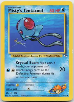 Misty's Tentacool 57/132 Uncommon Gym Heroes Pokemon Unlimited Lightly Played - Image 1