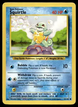 Squirtle 63/102 Pokemon Card Base Set Common 40 HP Lightly Played B18 - Image 1