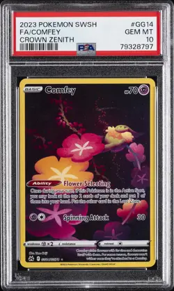 2023 POKEMON SWORD & SHIELD CROWN ZENITH #GG14 FULL ART/COMFEY PSA 10 - Image 1