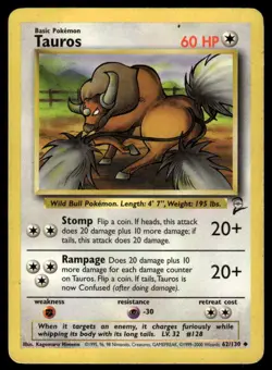 POKEMON TAUROS BASE SET 2 62/130 UC MP - Image 1