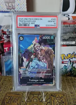 2025 One Piece Eb02-Extra Booster #045 Trafalgar Law Alternate Art PSA 10 - Image 1