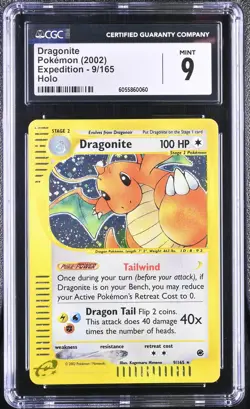 CGC 9 MINT Dragonite 2002 Expedition 9/165 Holo Pokemon Card - Image 1