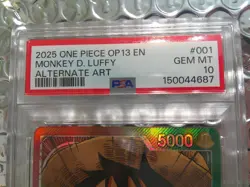 2025 ONE PIECE OP13 MONKEY D LUFFY ALT ART #001 LEADER PSA 10 GEM MINT - Image 3