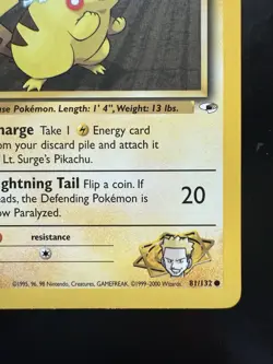 Pokemon Lt. Surge's Pikachu 081/132 Gym Heroes-1st Edition Regular (NM) - Image 5
