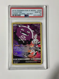 2019 Pokemon Sun & Moon Cosmic Eclipse Koffing FA Secret Rare 243/236 PSA 10 - Image 1