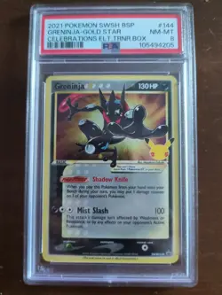 2021 Pokemon SWSH BSP Greninja-Gold Star Celebrations ELT. TRNR.Box PSA 8 Graded - Image 1