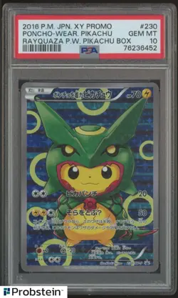 2016 Pokemon Japanese XY Promo Rayquaza #230 Poncho-Wearing Pikachu PSA 10 - Image 1
