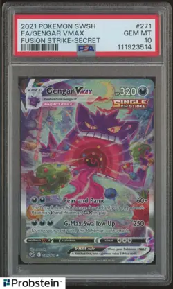 2021 Pokemon SWSH Fusion Strike Secret #271 FA Gengar VMax PSA 10 GEM MINT - Image 1