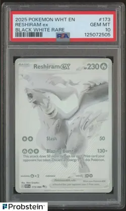 PSA 10 Reshiram Ex 173/086 Monochrome Pokemon Black WhiteEN 2025 GEM MINT - Image 1