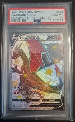 PSA 10 Gem Mint Charizard V Secret Rare Pokemon Champion's Path 079/073 - Image 1