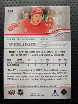 2025-26 Upper Deck Series 2 Young Guns #484 Axel Sandin-Pellikka Rookie Card - Image 2