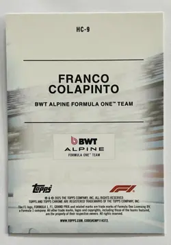 FRANCO COLAPINTO Helmet Collection Refractor 2025 Topps Chrome Formula 1 F1 HC-9 - Image 2