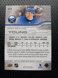 2025-26 Upper Deck Series 1 Young Guns #219 Noah Ostlund Rookie Card - Image 2