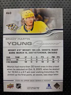 2025-26 Upper Deck Series 2 Young Guns #460 Brady Martin Rookie Card - Image 2