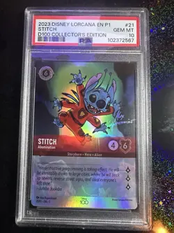 Disney Lorcana Stitch - Abomination Alt Art Disney100 Promo Foil PSA 10 Signed - Image 1