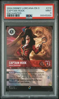 2024 DISNEY LORCANA EN 3-INTO THE INKLANDS CAPTAIN HOOK - MASTER SWORDSMAN PSA 9 - Image 1
