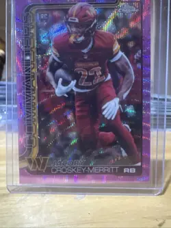 2025 Topps Chrome Jacory Croskey-Merritt Pink Wave Refractor RC SP /250 - Image 1