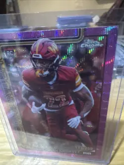 2025 Topps Chrome Jacory Croskey-Merritt Pink Wave Refractor RC SP /250 - Image 5