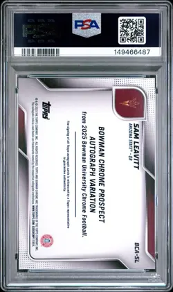 2025 Bowman Chrome U Sam Leavitt True Gold Refractor Auto /50 Rookie LSU PSA 10 - Image 2