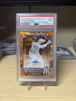 Stiven Marinez 2025 Bowman Chrome Sapphire Auto Orange Refractor 1st /25 PSA 9 - Image 1