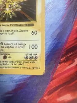 Pokemon TCG Zapdos Base Set Holo Shadowless Card 16/102 MP Rare Vintage - Image 3