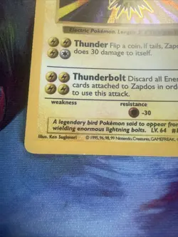 Pokemon TCG Zapdos Base Set Holo Shadowless Card 16/102 MP Rare Vintage - Image 4