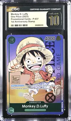 CGC Pristine 10 One Piece P-037 Monkey D Luffy 1st Anniversary Tourney Promo - Image 1