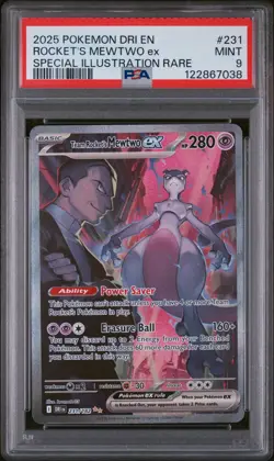 2025 POKEMON DRI SPECIAL ILLUSTRATION RARE #231 TEAM ROCKET'S MEWTWO EX PSA 9 - Image 1