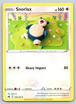 SNORLAX 109/159 R CROWN ZENITH POKEMON LP ITO - Image 1