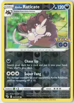 Alolan Raticate Reverse Holo Common Pokemon GO 042/078 NM - Image 1