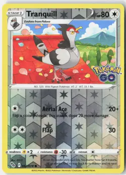 Tranquill Reverse Holo Common Pokemon GO 062/078 NM - Image 1