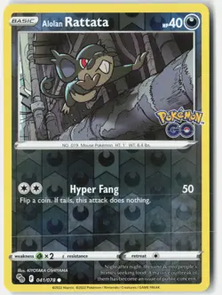 Alolan Rattata Reverse Holo Common Pokemon GO 041/078 NM - Image 1
