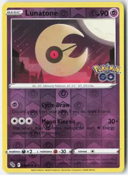 Lunatone Reverse Holo Uncommon Pokemon GO 034/078 NM - Image 1