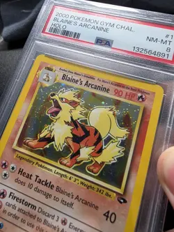 2000 WOTC Pokemon Gym Challenge Blaine’s Arcanine PSA 8 1/132 Vintage Holo - Image 2