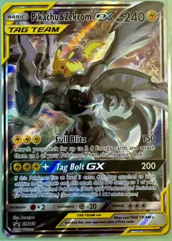 Pikachu & Zekrom GX SM168 Sm Holo TAG TEAM PROMO Alternative Art Pokemon - Image 1